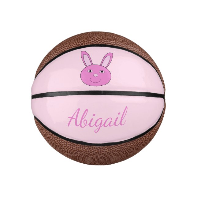 Cute Pink Girly Bunny Face Spring Easter Custom Mini Basketball (Front)