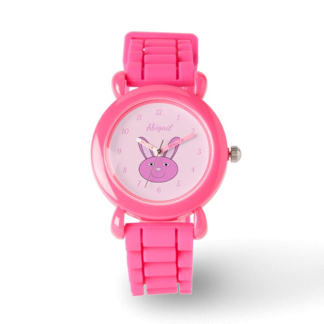 Cute Pink Girly Bunny Face Spring Easter Custom Watch (Front)