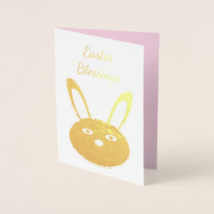Cute Pink Girly Bunny Face Spring Easter Foil Card