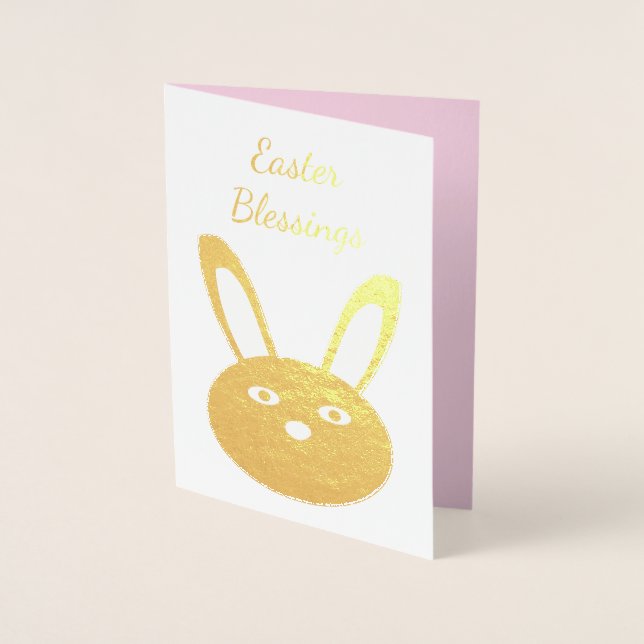 Cute Pink Girly Bunny Face Spring Easter Foil Card (Front)