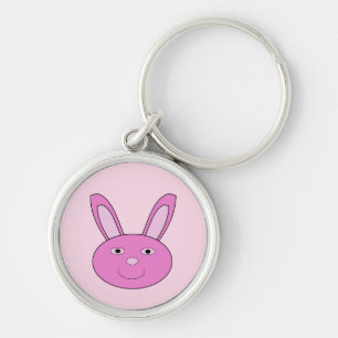 Cute Pink Girly Bunny Face Spring Easter Key Ring