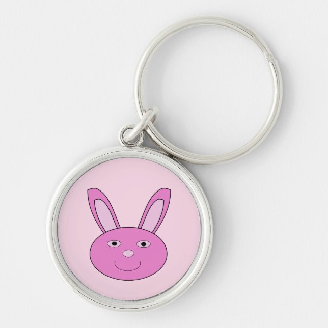 Cute Pink Girly Bunny Face Spring Easter Key Ring (Front)
