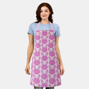 Cute Pink Girly Bunny Face Spring Easter Patterned Apron