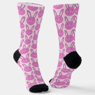 Cute Pink Girly Bunny Face Spring Easter Patterned Socks