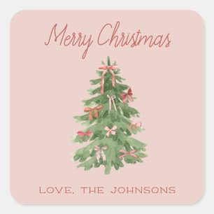 Cute Pink Girly Christmas Tree Gift Square Sticker