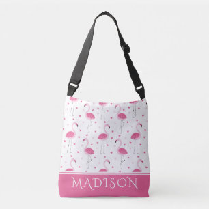 Cute Pink Girly Flamingo Love Heart Personalised Crossbody Bag