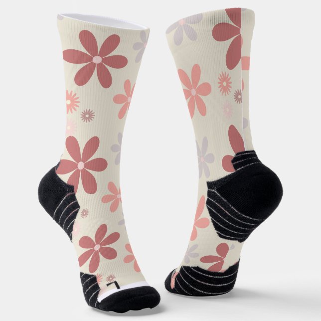cute pink girly flower  socks (Angled)