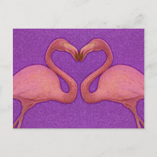 Cute Pink Girly Glitter Flamingo Heart Postcard