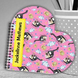 Cute Pink Girly Junior Police Print Heart Shape Notebook