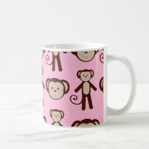 Cute Pink Girly Monkey Collage Pattern Coffee Mug