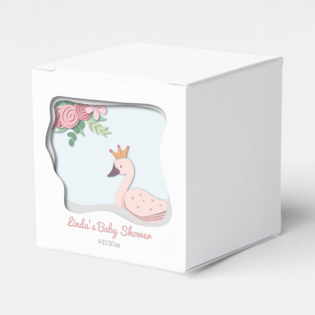 Cute Pink Girly Swan Princess Baby Shower Favour Box (Front Side)