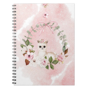 Cute Pink Girly Watercolor Floral Llama Animal Notebook