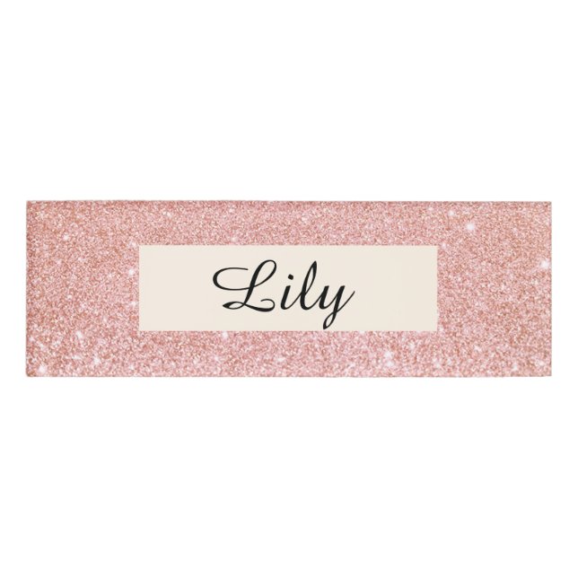 Cute Pink Glitter Beauty Salon Name Tag (Front)