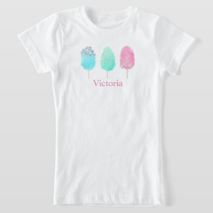 Cute Pink Glitter Cotton Candy Name Watercolor T-Shirt