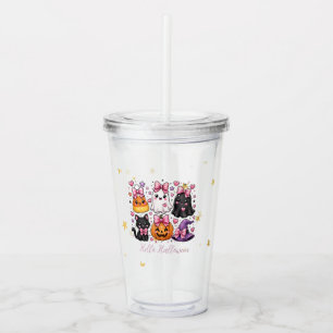 Cute Pink Glitter Ghost with Bow Halloween Acrylic Tumbler