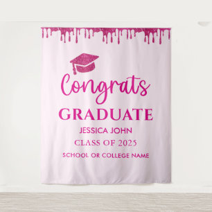 Cute Pink Glitter Graduation Photo Booth Backdrop Tapestry