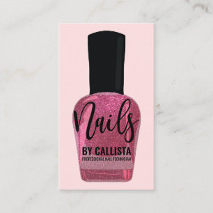 Cute Pink Glitter Nail Polish Nail Technician Business Card