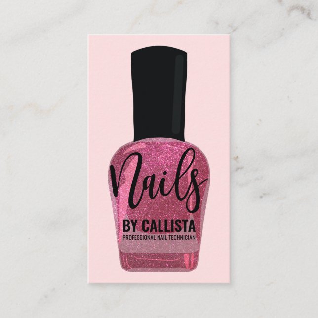Cute Pink Glitter Nail Polish Nail Technician Business Card (Front)