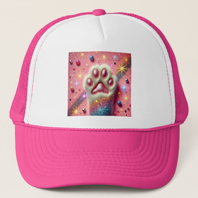 Cute pink glitter paw trucker hat! hat (Front)