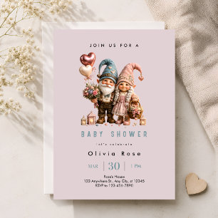 Cute Pink Gnome Baby Shower Invitation