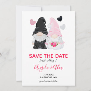 Cute Pink Gnome Bride and Groom Wedding Save The Date