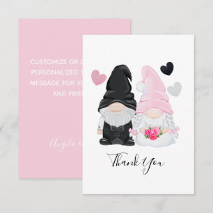 Cute Pink Gnome Bride and Groom Wedding Thank You Card