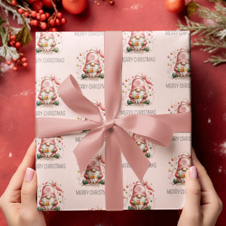 Cute Pink Gnome Christmas Wrapping Paper