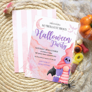 Cute pink gnome watercolor kids halloween party invitation