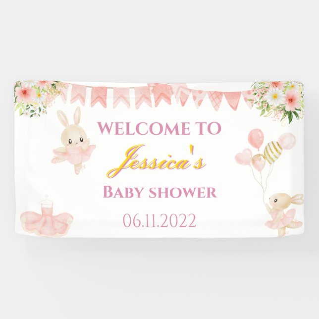 Cute pink & gold ballerina baby shower banner (Horizontal)
