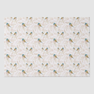 Cute Pink Gold Chickadee Hearts Floral Print Tissue Paper