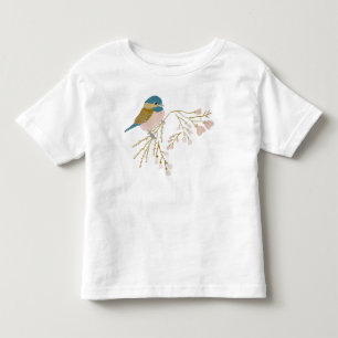 Cute Pink Gold Chickadee Hearts Floral Toddler T-Shirt