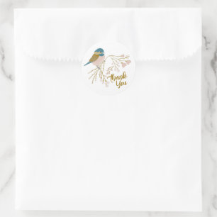 Cute Pink Gold Chickadee Thank You Classic Round Sticker