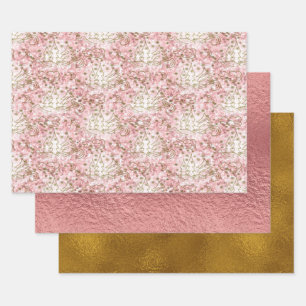 Cute Pink/Gold Christmas Pattern Wrapping Paper Sheet