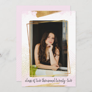 Cute Pink & Gold Framed Graduation Invitation