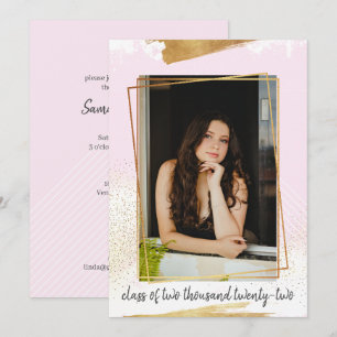 Cute Pink & Gold Framed Graduation Invitation