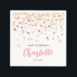 Cute Pink Gold Glitter Confetti Dots Kids Birthday Napkin<br><div class="desc">Blush Pink Gold Glitter Sparkle Confetti Birthday Party Plates</div>
