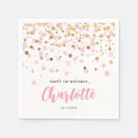 Cute Pink Gold Glitter Confetti Dots Kids Birthday