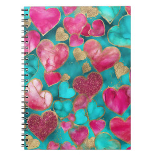 Cute Pink Gold Glitter Valentine Love Hearts Notebook
