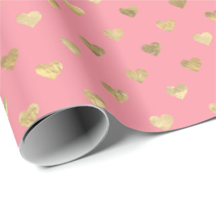 Cute Pink Gold Hearts Pattern  Wrapping Paper
