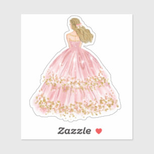 Cute Pink/Gold Princess Dress Cut Vinyl Sticker