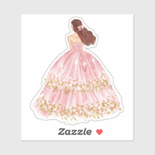 Cute Pink/Gold Princess Dress Cut Vinyl Sticker