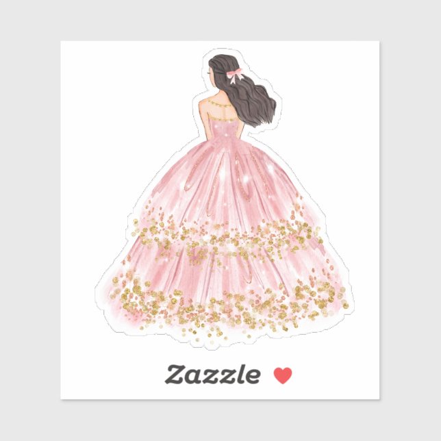 Cute Pink/Gold Princess Dress Cut Vinyl Sticker (Sheet)