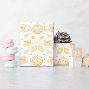Cute Pink & Gold Watercolor Tea Party Wrapping Paper