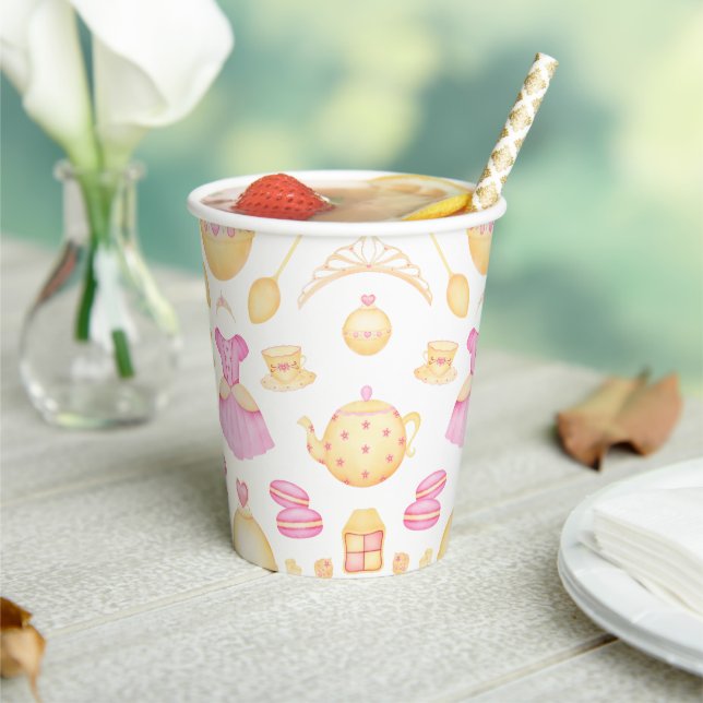 Cute Pink & Gold Watercolor Tiara Princess Paper Cups (Insitu)