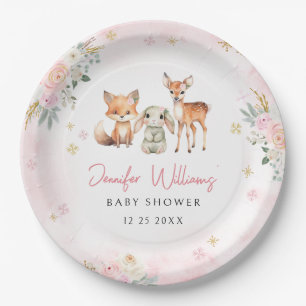 Cute pink gold winter baby shower paper plates