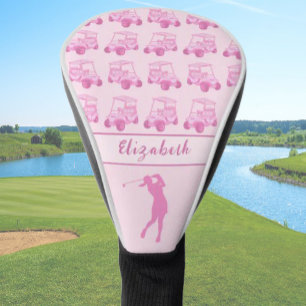 Cute pink golf cart pattern custom name head cover