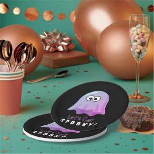 Cute Pink Google Eyes Ghost: Spooky & Whimsical Paper Plate