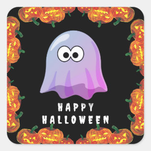 Cute Pink Google Eyes Ghost: Spooky & Whimsical Square Sticker
