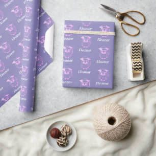 Cute Pink Grad Owl Pattern Wrapping Paper