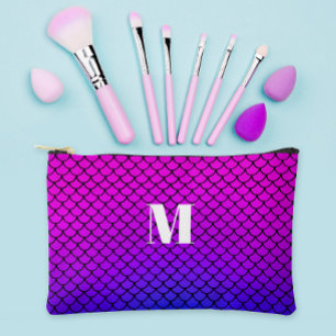 Cute Pink Gradient Girly Mermaid Scales Monogram Accessory Pouch